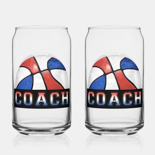 Rood Wit Blauw Basketbal coach glaswerk Blikvorm Glas (Achterkant)