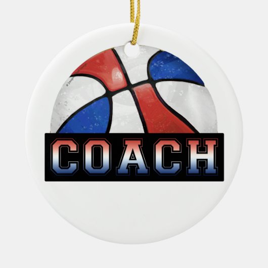 Rood Wit Blauw Basketbal Coach Keramisch Ornament (Voorkant)