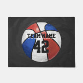 Rood Wit Blauw Basketbal Naam en nummer Deurmat (Voorkant)