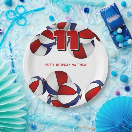 Rood Wit Blauw Basketballen kinder Sportfeest Papieren Bordje (Feest)