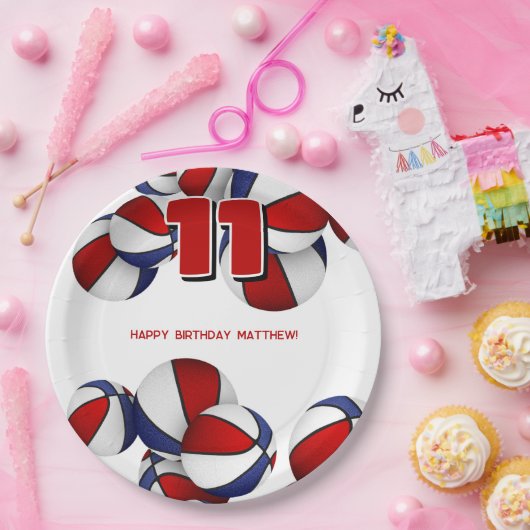 Rood Wit Blauw Basketballen kinder Sportfeest Papieren Bordje (Feest)