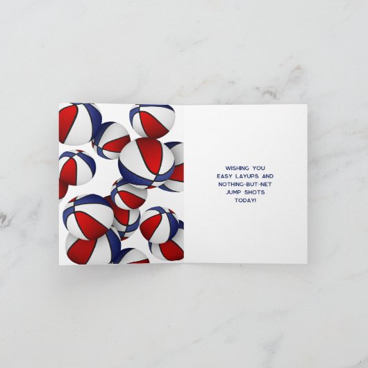 Rood Wit Blauw Basketballen Meisjes Verjaardag Kaart (Binnen)