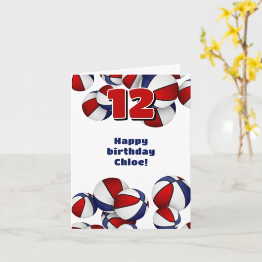 Rood Wit Blauw Basketballen Meisjes Verjaardag Kaart (Gele Bloem)