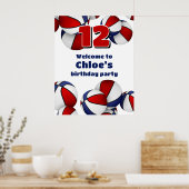 Rood Wit Blauw Basketballen Verjaardagsfeest Welko Poster (Keuken)