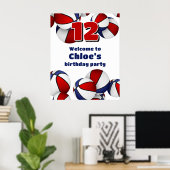 Rood Wit Blauw Basketballen Verjaardagsfeest Welko Poster (Thuiskantoor)