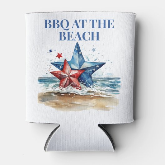 Rood Wit Blauw BBQ op het strand Blikjeskoeler (Voorkant)