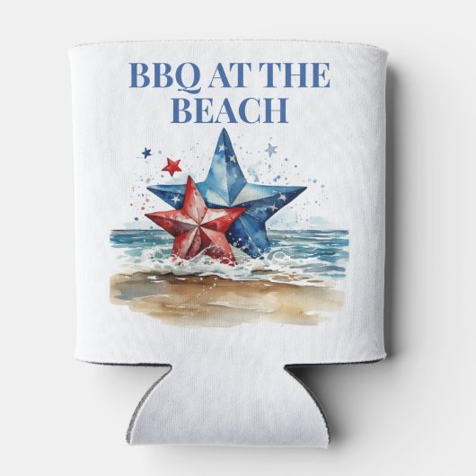 Rood Wit Blauw BBQ op het strand Blikjeskoeler (Achterkant)