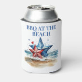 Rood Wit Blauw BBQ op het strand Blikjeskoeler (Blikje Achterkant)
