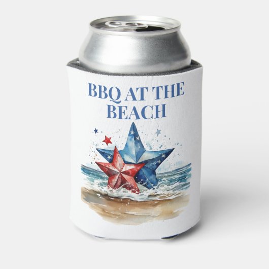 Rood Wit Blauw BBQ op het strand Blikjeskoeler (Blikje Achterkant)