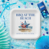 Rood Wit Blauw BBQ op het strand Papieren Bordje (Feest)