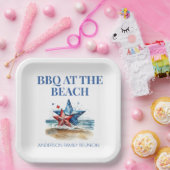 Rood Wit Blauw BBQ op het strand Papieren Bordje (Feest)