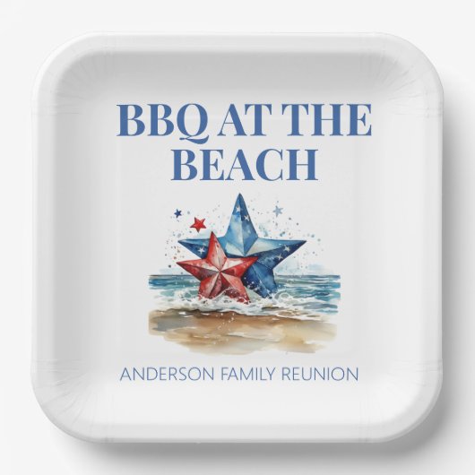 Rood Wit Blauw BBQ op het strand Papieren Bordje (Voorkant)