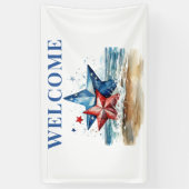 Rood Wit Blauw BBQ op het strand Spandoek (Verticaal)