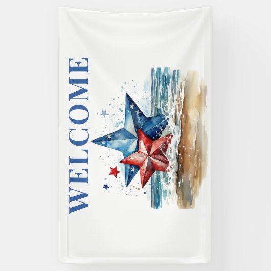 Rood Wit Blauw BBQ op het strand Spandoek (Verticaal)