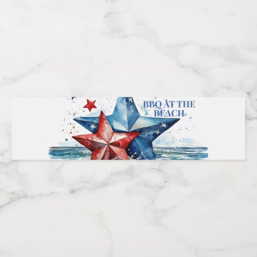 Rood Wit Blauw BBQ op het strand Waterfles Etiket (Enkel label)