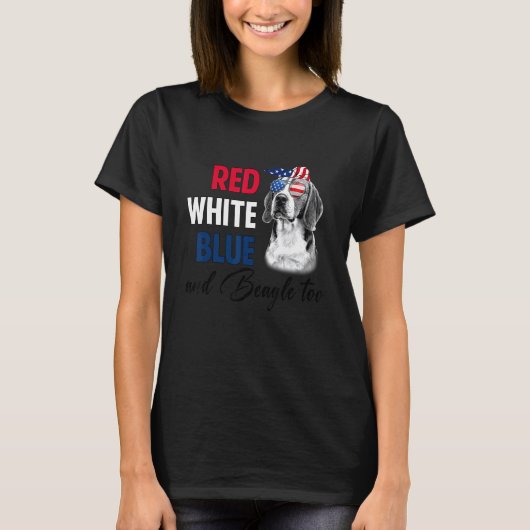 Rood Wit Blauw & Beagle Too Amerikaanse vlag 4e va T-shirt (Voorkant)