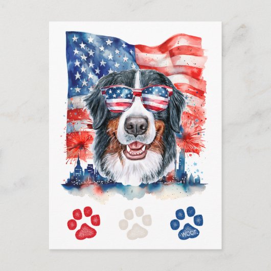 Rood Wit Blauw Berner Berghond 4 juli Feestdagenkaart (Voorkant)