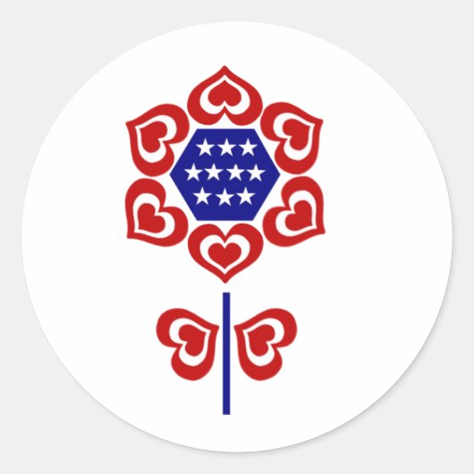 Rood Wit Blauw Bloem Ronde Sticker (Voorkant)