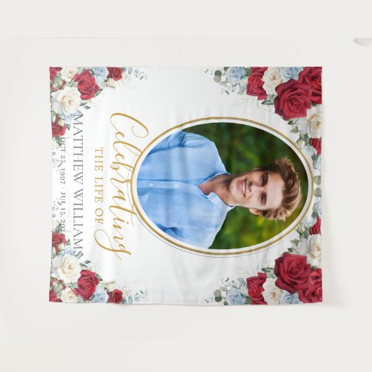 Rood Wit Blauw Bloemen Afbeelding Begrafenismonume Wandkleed (Voorkant (horizontaal))