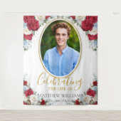 Rood Wit Blauw Bloemen Afbeelding Begrafenismonume Wandkleed (Voorkant)