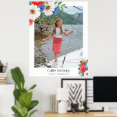 Rood Wit Blauw Bloemen Begrafenisbord Poster (Thuiskantoor)