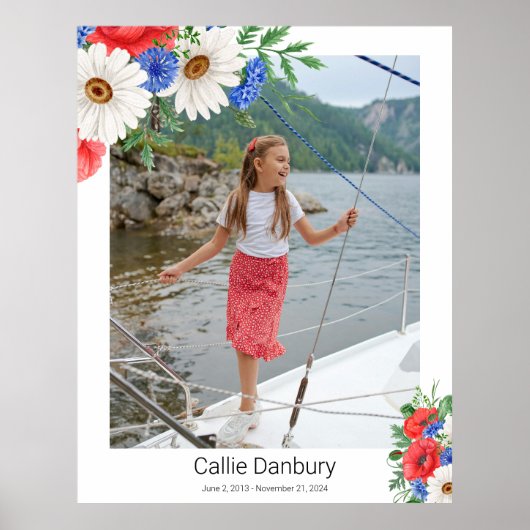 Rood Wit Blauw Bloemen Begrafenisbord Poster (Voorkant)