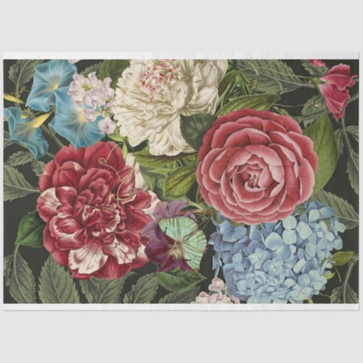 Rood wit blauw bloemen-boeket decoupage tissuepapier (Voorkant)