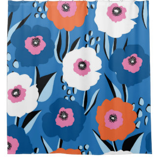Rood Wit Blauw: Bloemen Scandinavisch. Douchegordijn