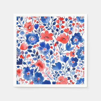 Rood, Wit & Blauw Bloemenschildering Waterverf Ent Servet