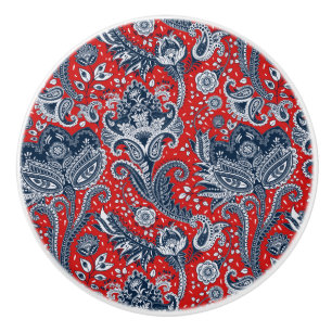 Rood Wit & Blauw Bloemig Paisley Boheemse Boho Keramische Knop