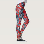 Rood Wit & Blauw Bloemig Paisley Boheemse Boho Leggings (Rechts)