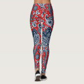 Rood Wit & Blauw Bloemig Paisley Boheemse Boho Leggings (Achterkant)