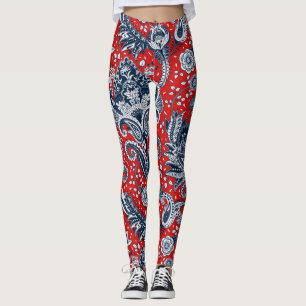 Rood Wit & Blauw Bloemig Paisley Boheemse Boho Leggings