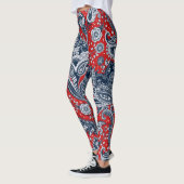 Rood Wit & Blauw Bloemig Paisley Boheemse Boho Leggings (Links)