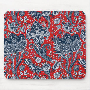 Rood Wit & Blauw Bloemig Paisley Boheemse Boho Muismat