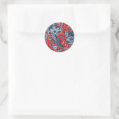 Rood Wit & Blauw Bloemig Paisley Boheemse Boho Ronde Sticker (Tas)