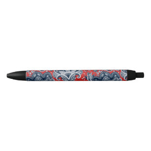 Rood Wit & Blauw Bloemig Paisley Boheemse Boho Zwarte Inkt Pen