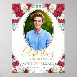 Rood Wit Blauw Bloemstuk Funeral Memorial Poster