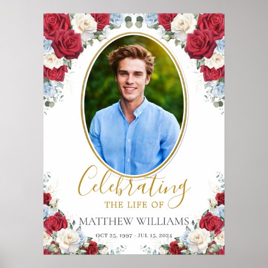 Rood Wit Blauw Bloemstuk Funeral Memorial Poster (Voorkant)