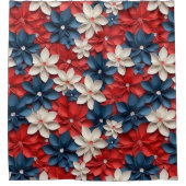 Rood Wit Blauw Bloemtuin Bloemen Patroon USA Douchegordijn (Voorkant)