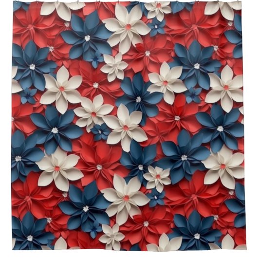 Rood Wit Blauw Bloemtuin Bloemen Patroon USA Douchegordijn (Voorkant)