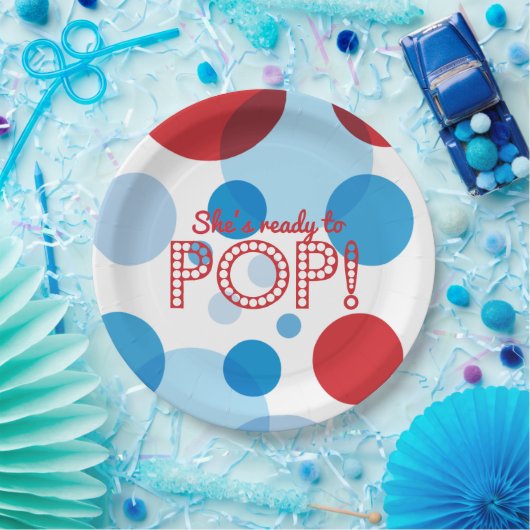 Rood Wit Blauw Bubbles Klaar voor Pop Baby shower Papieren Bordje (Feest)