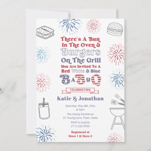 Rood Wit Blauw Bun in het Oven BabyQ Baby shower Kaart (Voorkant)