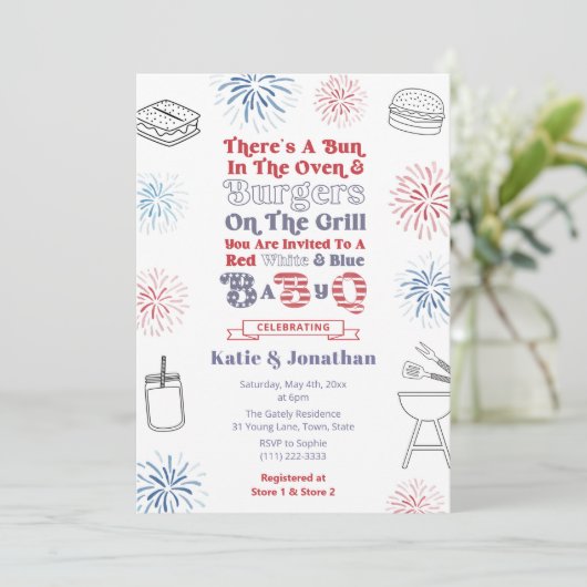 Rood Wit Blauw Bun in het Oven BabyQ Baby shower Kaart (Staand voorkant)