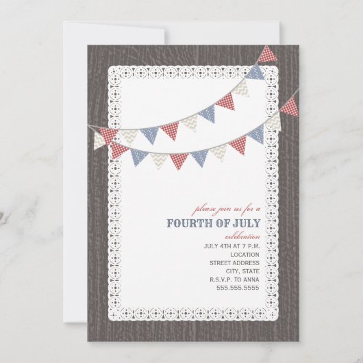 Rood Wit & Blauw Bunting Juli 4de Feest Kaart (Voorkant)