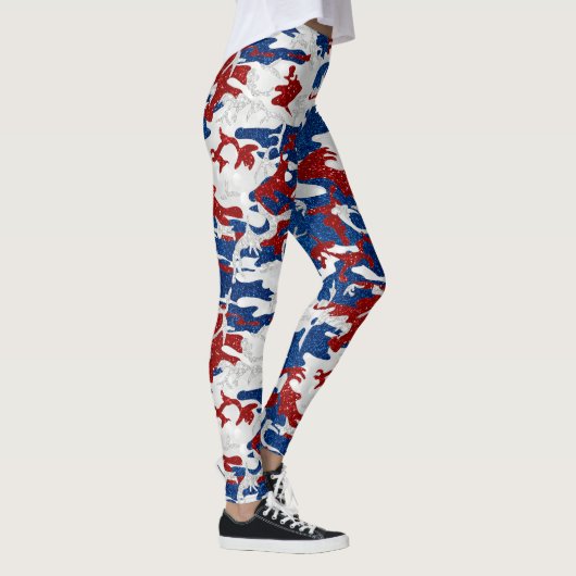 Rood, Wit & Blauw Camo 4 Juli Glitter Leggings (Rechts)