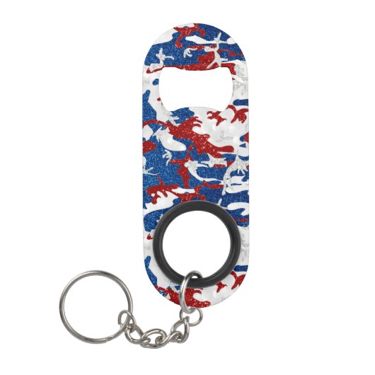 Rood, Wit & Blauw Camo 4 Juli Glitter Mini Flessenopener (Voorkant)