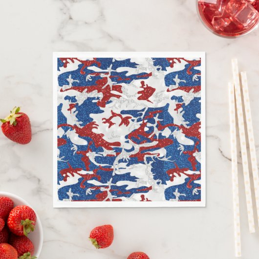 Rood, Wit & Blauw Camo 4 Juli Glitter Servet (Insitu)