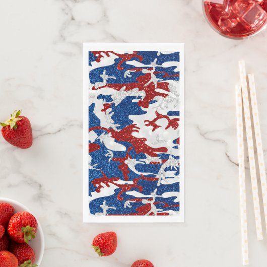 Rood, Wit & Blauw Camo 4 Juli Glitter Servet (Insitu)