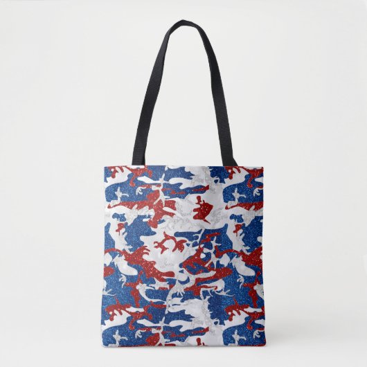 Rood, Wit & Blauw Camo 4 Juli Glitter Tote Bag (Voorkant)